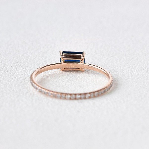 Emerald Cut Blue Lab Sapphire Eternity Ring - Back