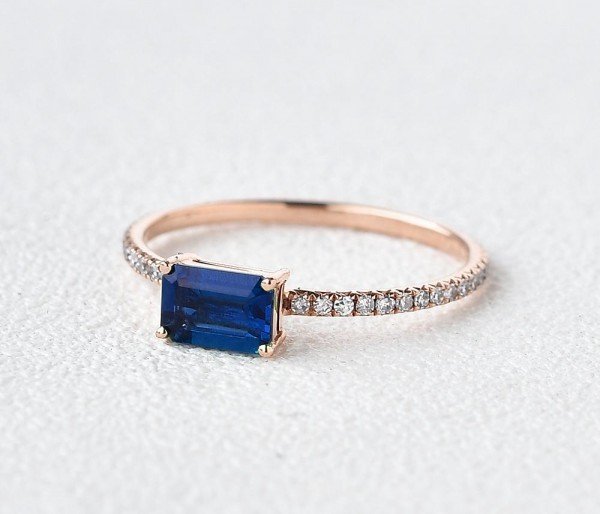Emerald Cut Blue Lab Sapphire Eternity Ring - Side