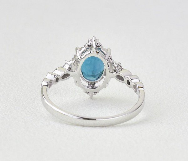 Oval Shaped Blue Topaz Antique Art Deco Ring - White - Back