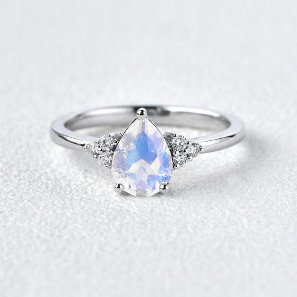 Pear Shaped Moonstone Moissanite Cluster Ring - Front