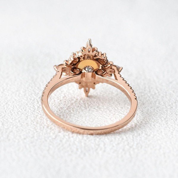 Round Opal Antique Cathedral Ring - Rose - Back