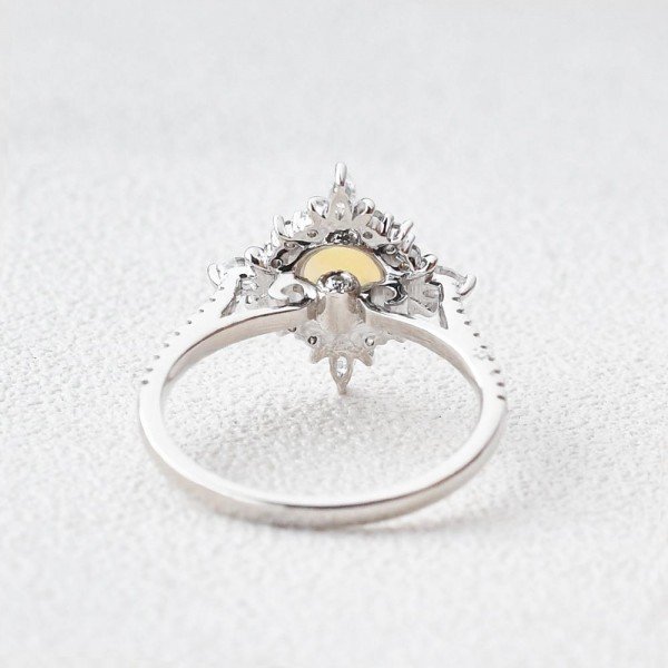 Round Opal Antique Cathedral Ring - White - Back