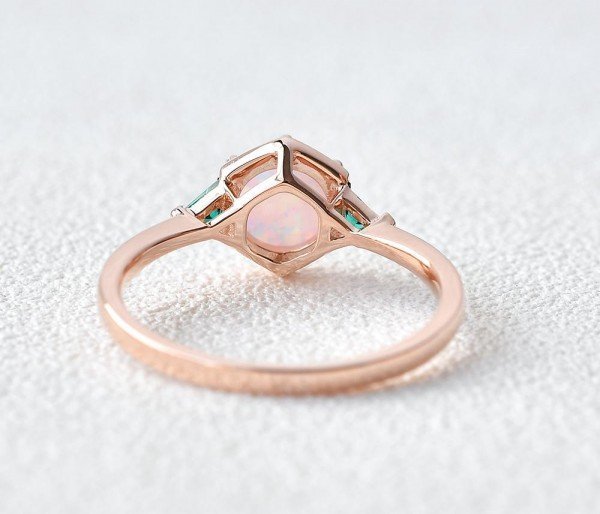 Round Opal Vintage Beaded Ring - Back