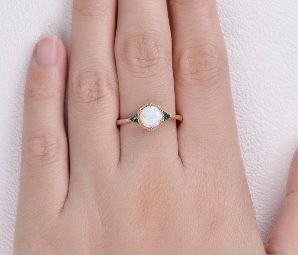 Round Opal Vintage Beaded Ring - Finger