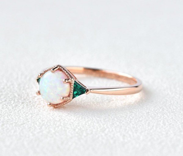 Round Opal Vintage Beaded Ring - Side
