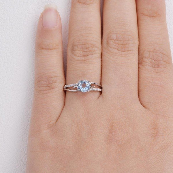 Round Blue Aquamarine Flower Vine Ring - Finger