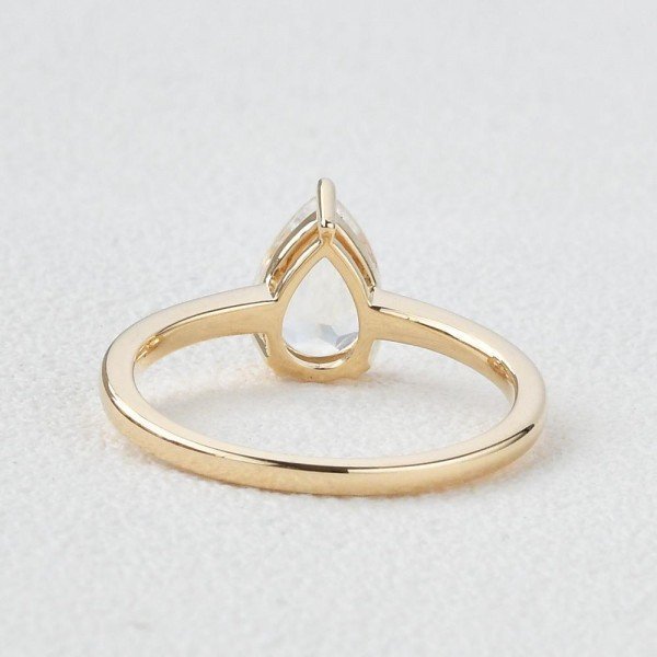 Pear Shaped Blue Moonstone Solitaire Ring - Yellow - Back