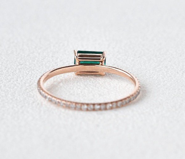 Emerald Cut Green Lab Emerald Eternity Ring - Back