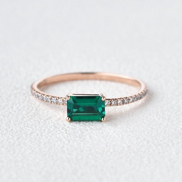 Emerald Cut Green Lab Emerald Eternity Ring - Front