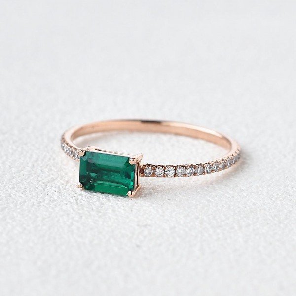 Emerald Cut Green Lab Emerald Eternity Ring - Side