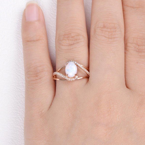 Oval Shaped Opal Eternity Twist Ring - Finger