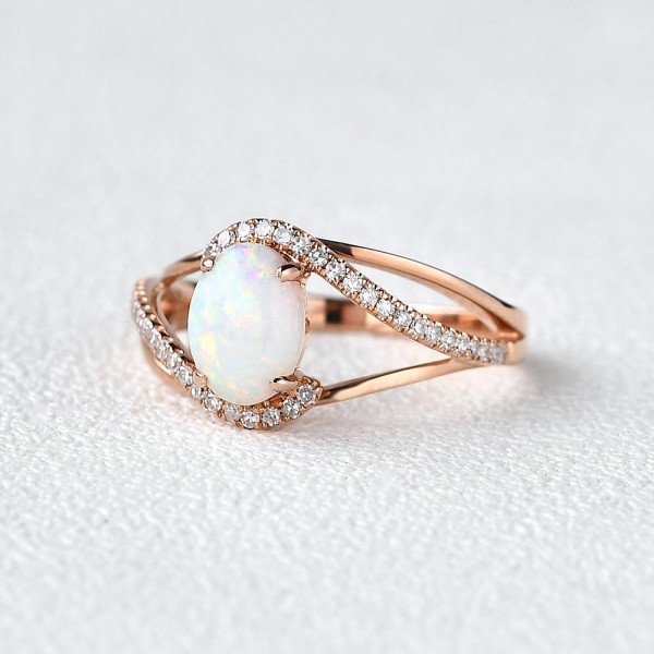 Oval Shaped Opal Eternity Twist Ring - Side
