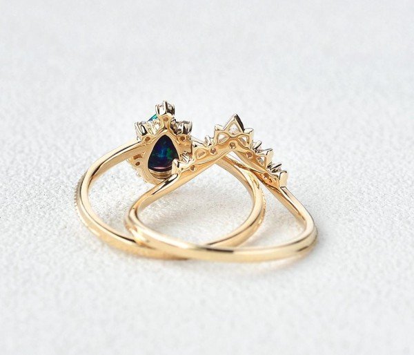 Pear Shaped Opal Tiara Beaded Ring Set - Back