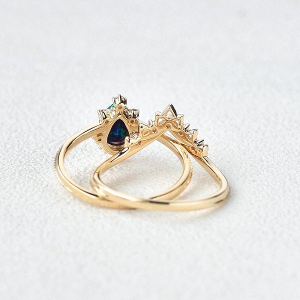 Pear Shaped Opal Tiara Beaded Ring Set - Back